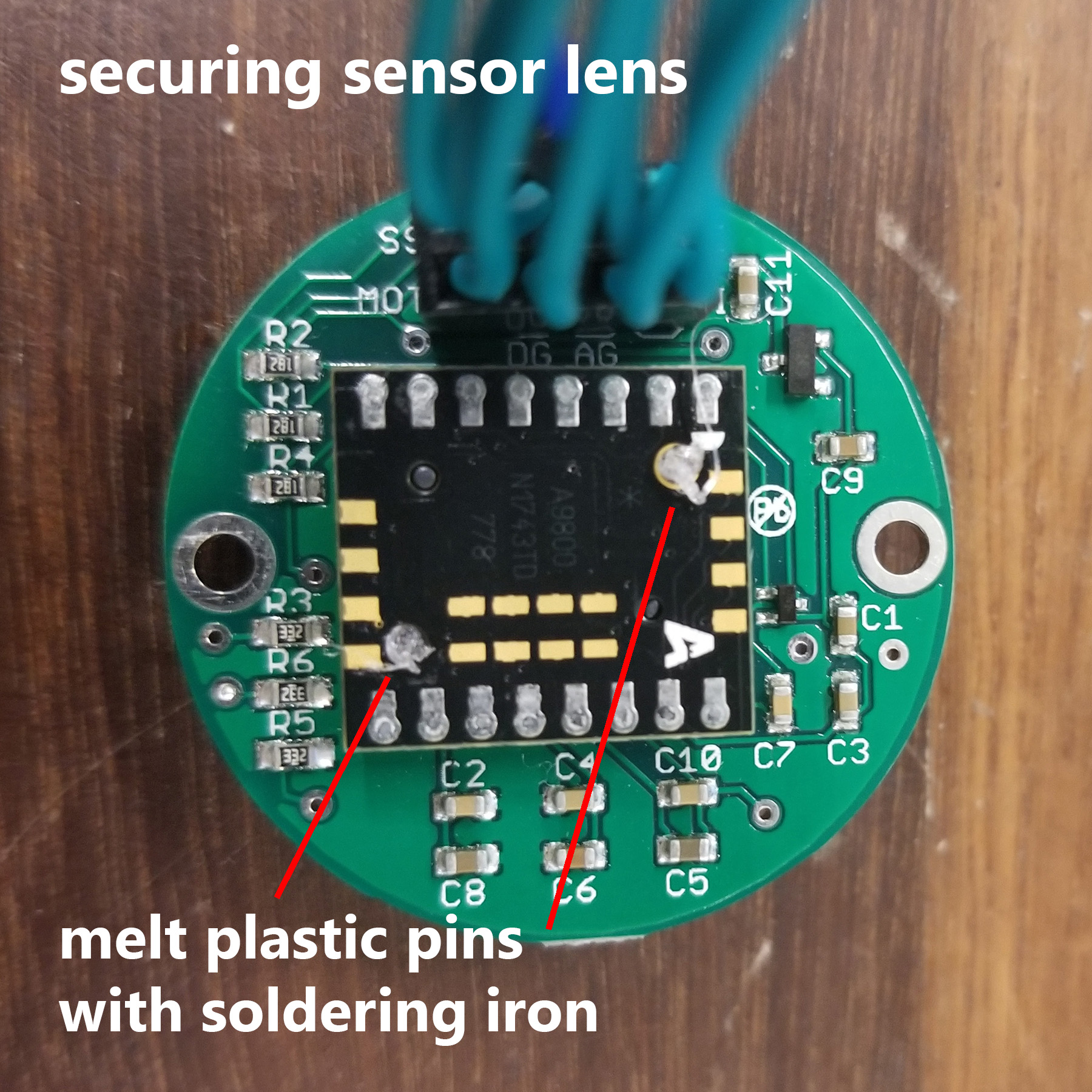 Top of sensor, showing how to secure plastic lens